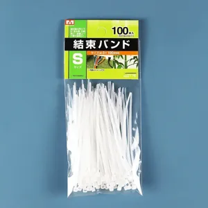 Retail pack of 100 small white self-locking nylon cable ties for wire management