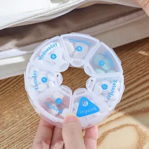 Pilulier circulaire portable de 7 jours en plastique avec compartiments hebdomadaires