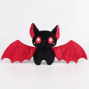 Vooraanzicht van een schattige zwart-rode gotische Halloween vleermuis knuffel