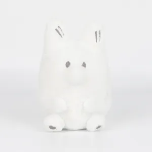 Détail de face d'une peluche Anxiety Fox blanche avec fourrure douce et broderies