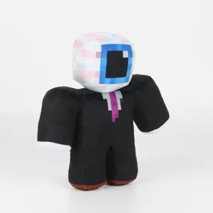 Vue détaillée de la peluche œil de pixel Eggchan en costume noir avec cravate violette