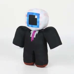 Poupée en peluche Eggchan portant un costume noir avec tête d'œil pixelisée