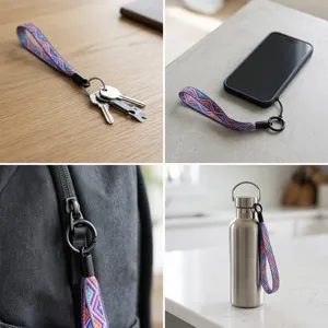 Multifunctional ethnic jacquard woven wrist lanyard for phone keys water bottle and backpack