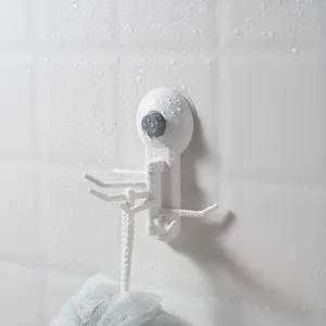Weißer Wandaufhänger mit 6 rotierenden Vakuumsaugern für wasserdichte Badezimmer und Küchen
