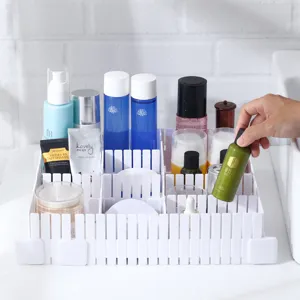 White adjustable DIY plastic drawer divider for cosmetics and grid storage organization