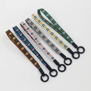 Pack of 6 colorful ethnic style woven wrist lanyards for phones keys and water bottles