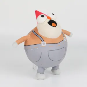 Vue détaillée de la peluche Willem de Gnome Show avec son chapeau rouge et sa salopette