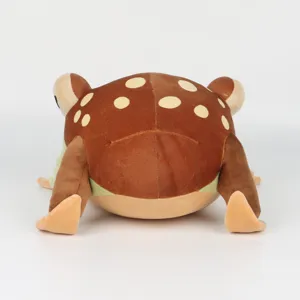 Vue arrière détaillée de la peluche Willem de Gnome Show avec un dos brun tacheté de jaune