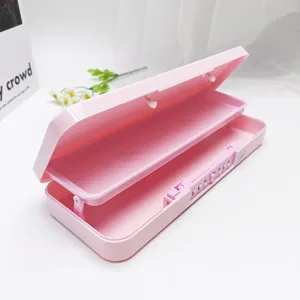 Pink double layer pencil case with password lock cute plastic stationery box for kids