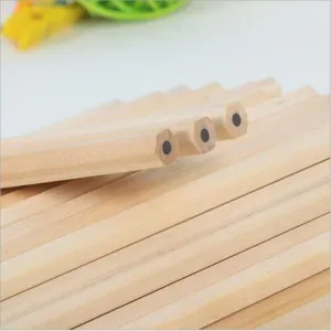 Natural wood pencil detail shot, unpainted eco-friendly design, smooth texture for writing.