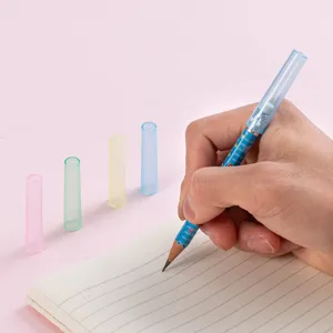 Colorful transparent pencil caps and non-sharpening pencils for school and office stationery use.