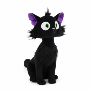 Detailansicht eines GATTO Nero Plüschtiers als schwarze Katze mit grünen Augen.