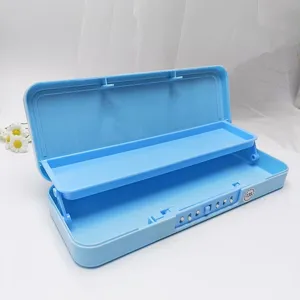 Fashion minimalist password lock double layer pencil case cute kids stationery storage box.