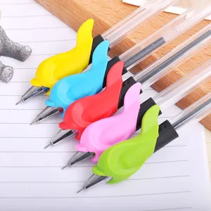 Ergonomic silicone dolphin pen grips for kids writing posture correction, multi-color set.