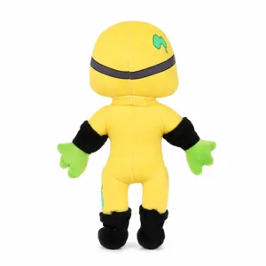 Vue arrière de la peluche jaune DoomSweepers avec mains vertes et bottes noires.