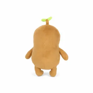 Rückansicht eines süßen braunen Potato Boy Plüschtiers mit einem grünen Keim-Detail.