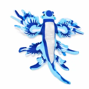 Peluche de nudibranche dragon bleu réaliste, doudou créature marine douce et bleue