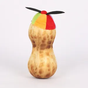 Vue détaillée de la peluche The Burnt Peanut meme avec un chapeau à hélice coloré