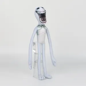 Vue macro d'une peluche Minecraft d'horreur blanche avec un visage grimaçant effrayant