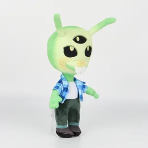 Peluche extraterrestre Nebulor à trois yeux avec chemise à carreaux et pantalon.