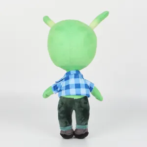Vue arrière détaillée de la peluche alien Nebulor avec une chemise bleue à carreaux
