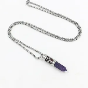Stainless steel aromatherapy necklace with purple amethyst and musical treble clef pendant