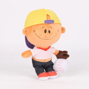 Weiche Backyard Baseball Pablo Sanchez Plüschfigur mit gelber Kappe und Baseballhandschuh
