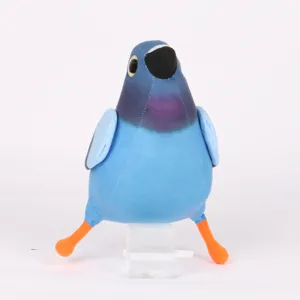 Vue de face d'une peluche de pigeon bleu Pigeon Pop sur un support en acrylique