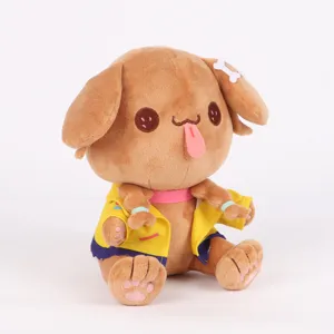 Detailansicht des Inugami Korone Hololive Plüschtiers mit gelber Jacke und süßem Ausdruck.