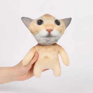 Vue détaillée de la peluche El Gato Meow Meow avec impression réaliste de face de chat