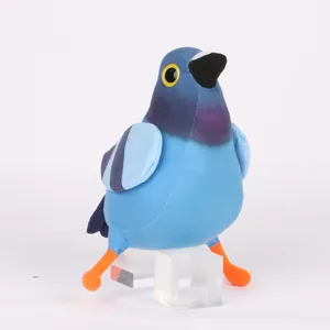 Vue détaillée d'une mignonne peluche d'oiseau Pigeon Pop aux couleurs bleu vif