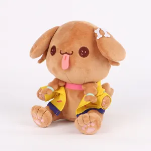 Inugami Korone Hololive Cartoon Plüschtier Puppe mit gelber Jacke und Knochenspangen