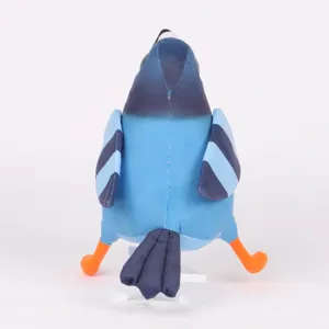 Vue arrière détaillée de la peluche bleue du personnage Pigeon Pop en tissu très doux