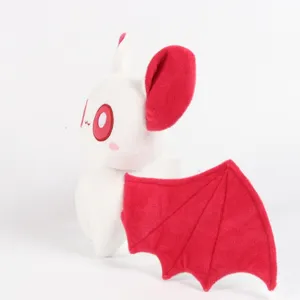 Gedetailleerd zijaanzicht van een schattige wit-rode pluche vleermuis voor Halloween decor