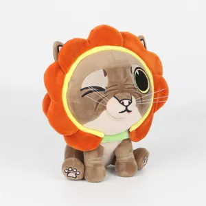 Detailed view of winking Flower Lady Gumbus plush toy with orange flower ruff.