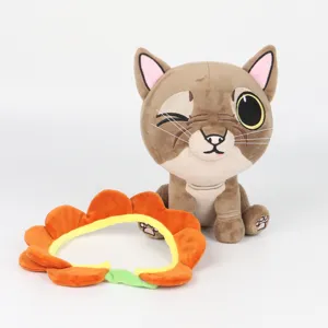 Flower Lady Gumbus plush cat toy with detachable orange flower petal collar accessory