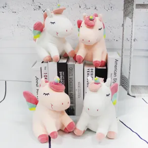 Peluches de unicornio arcoíris con alas en rosa y blanco, regalo perfecto para niños