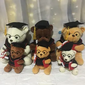 Set van afstudeer-teddyberen in verschillende kleuren met afstudeerhoeden en toga's