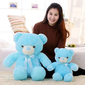 Set van twee lichtblauwe LED verlichte teddyberen pluche speelgoed voor Kerst