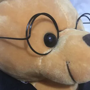 Gedetailleerde macroweergave van een afstudeer-teddybeer met een ronde bril en zacht pluche