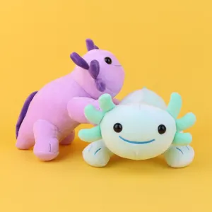 Χαριτωμένα μωβ και πράσινα βελούδινα axolotl για παιδιά με μαλακές λεπτομέρειες