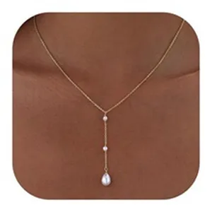 Französische Retro Kupfer Künstliche Perle Strass Anhänger Halskette Für Damen Elegante Schlüsselbeinkette Täglich Party Schmuck Geschenk