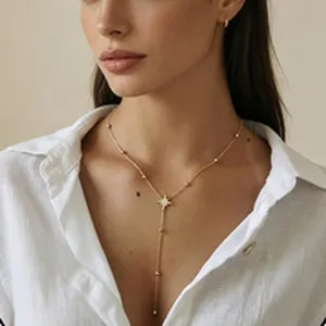 14K Vergoldete Kupfer Y-Halskette Für Damen Leichter Luxus Wassertropfen Stern Anhänger Schlüsselbein Kette Schmuck Geschenk