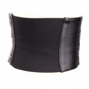 Cinturón de cintura elástico ancho negro para mujer, corsé de moda con cuero PU.