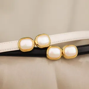 Gold Plated Geometric Square Artificial Pearl Belt Buckle Elegant Women Fashion Accessory Metal Belt Buckle Replacement