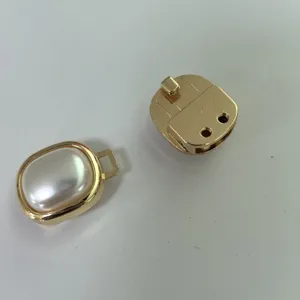 Gold metal belt buckle set with geometric square faux pearl design for stylish waistbands