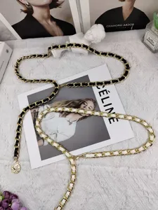 Chic leather intertwined gold chain belt stylish waist accessory for women dresses new.