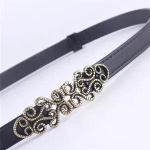 Women Vintage Light Gold Zinc Alloy Belt Buckle Retro Scrollwork Replacement Double Buckle For Thin Belt Fashion Accessory
