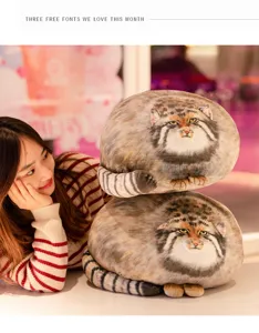 Cute Pallas's cat simulation plush pillow toy soft cute cat sofa decoration for living room
