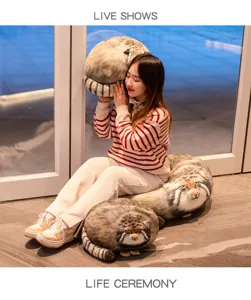 Realistic Pallas's cat plush pillow toy, cute stuffed animal doll for living room sofa decor.